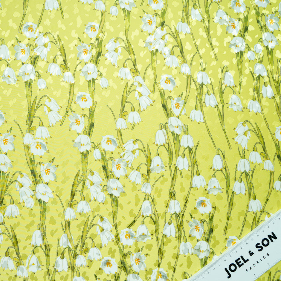 White Lily of the Valley Lime Silk Jacquard