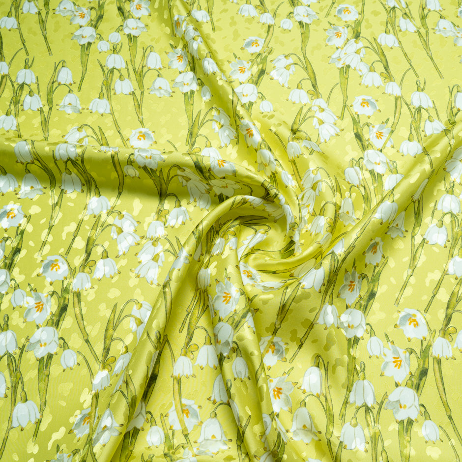White Lily of the Valley Lime Silk Jacquard