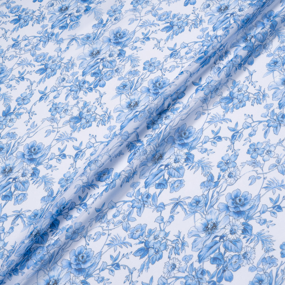 Blue Floral Printed Pure Silk Georgette