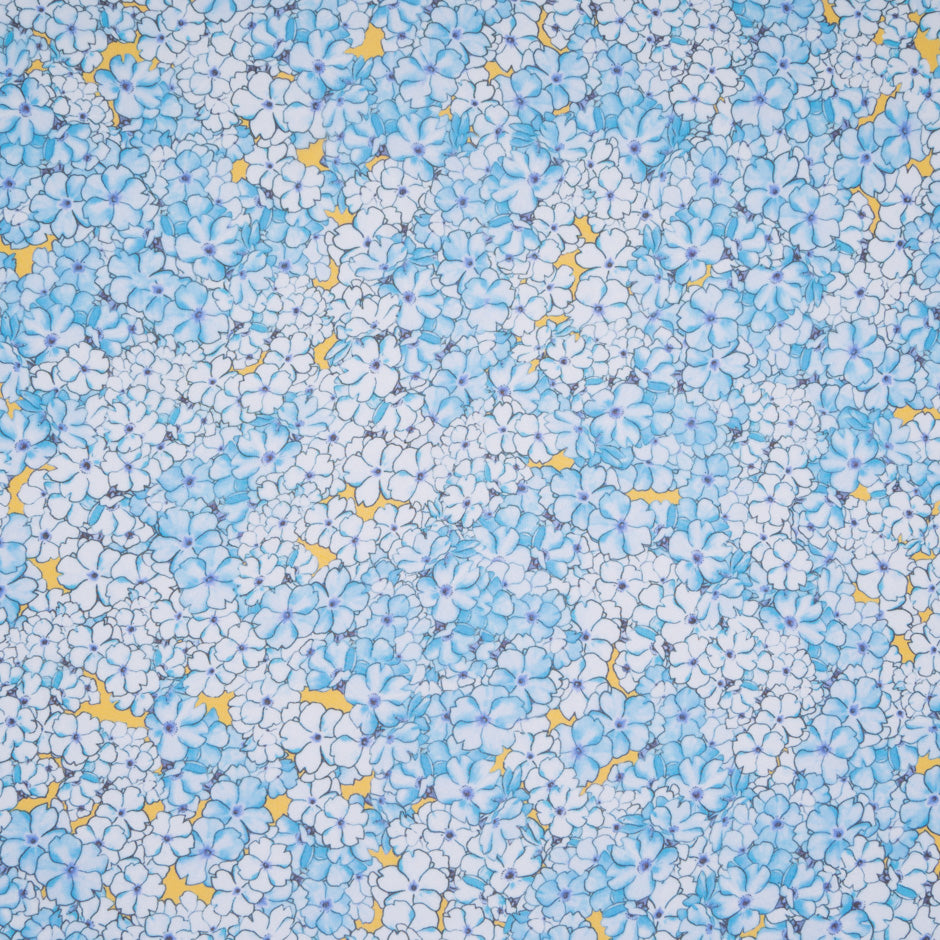 Blue Floral Printed Yellow Silk Georgette