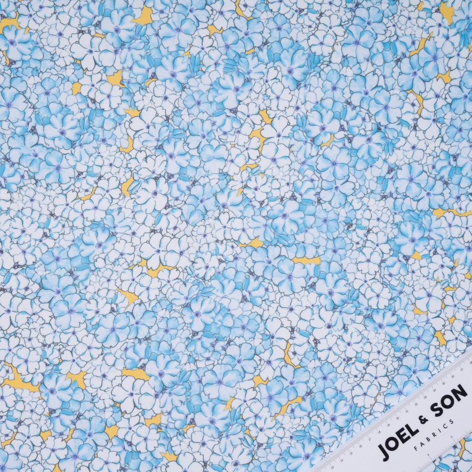 Blue Floral Printed Yellow Silk Georgette
