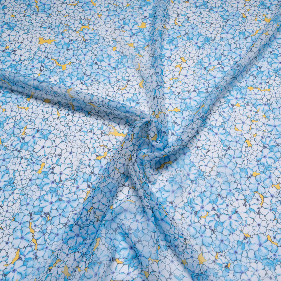 Blue Floral Printed Yellow Silk Georgette