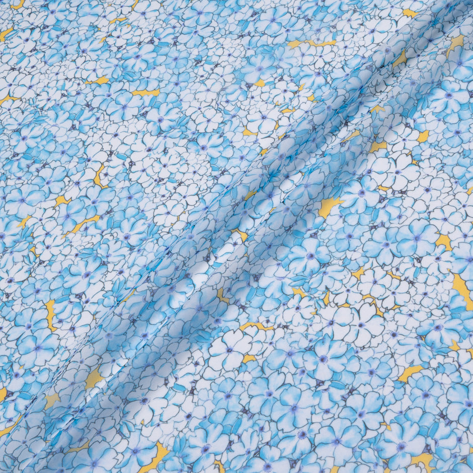 Blue Floral Printed Yellow Silk Georgette