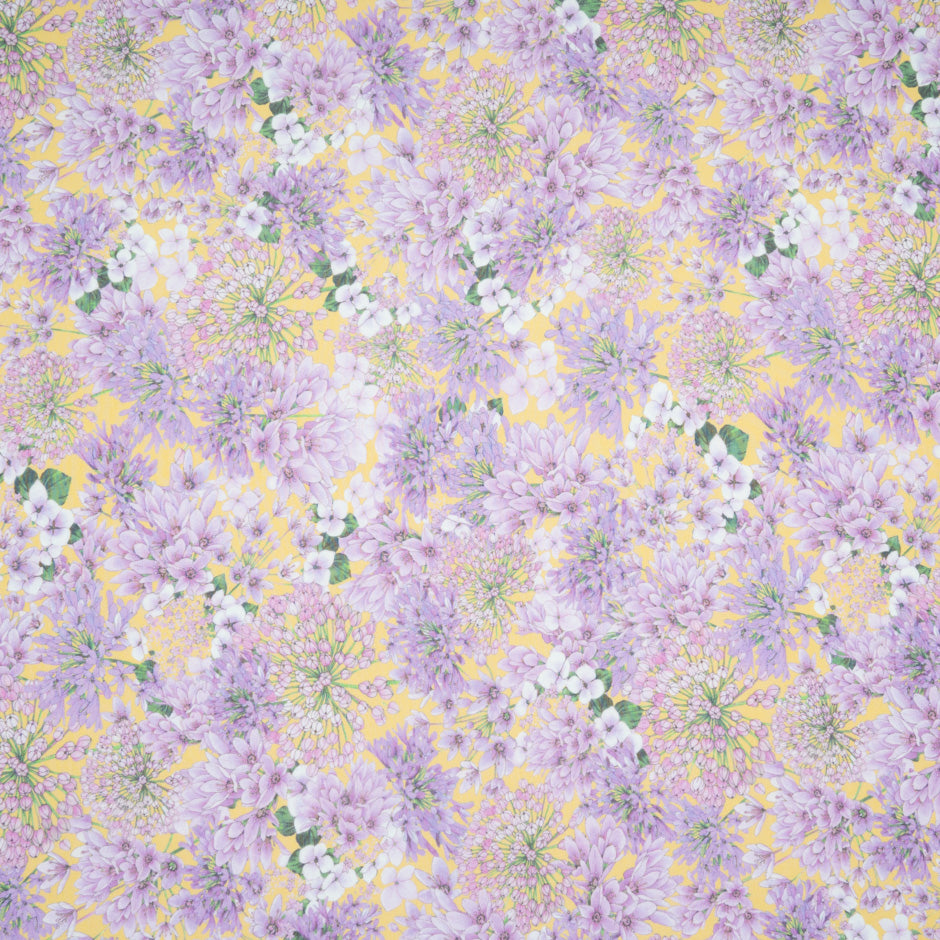 Lilac Floral Printed Yellow Silk Georgette