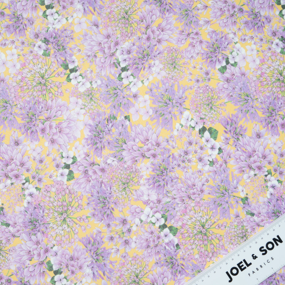 Lilac Floral Printed Yellow Silk Georgette