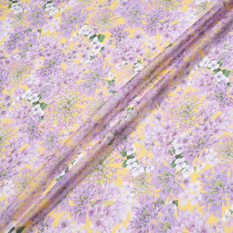 Lilac Floral Printed Yellow Silk Georgette