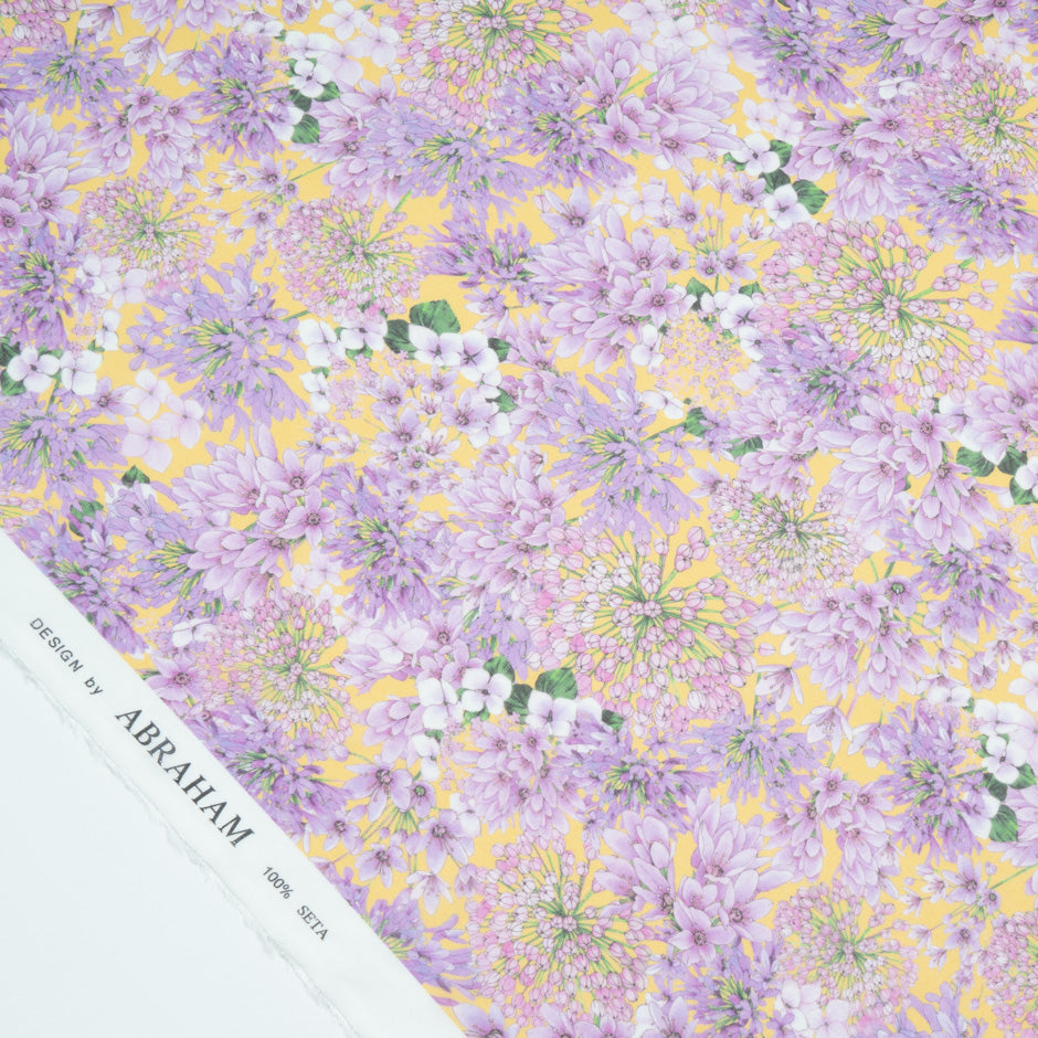 Lilac Floral Printed Yellow Silk Georgette