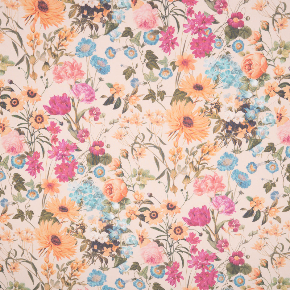 Multi-Coloured Floral Printed Peach Silk