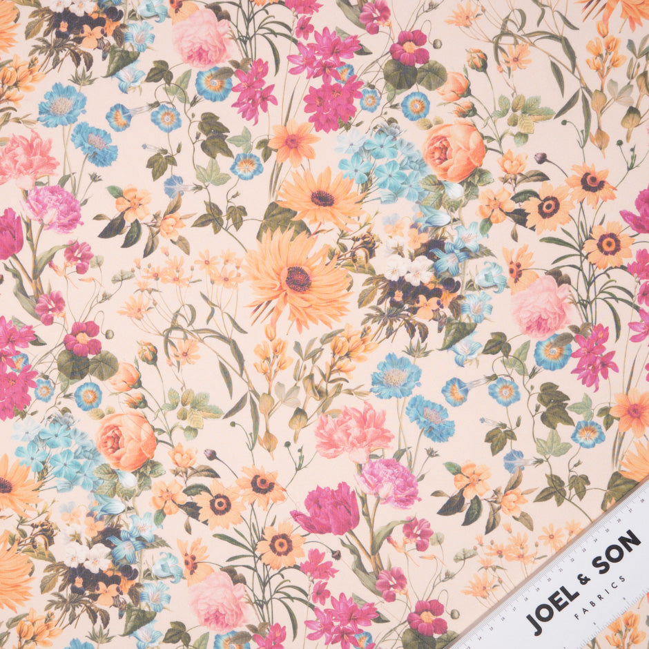 Multi-Coloured Floral Printed Peach Silk