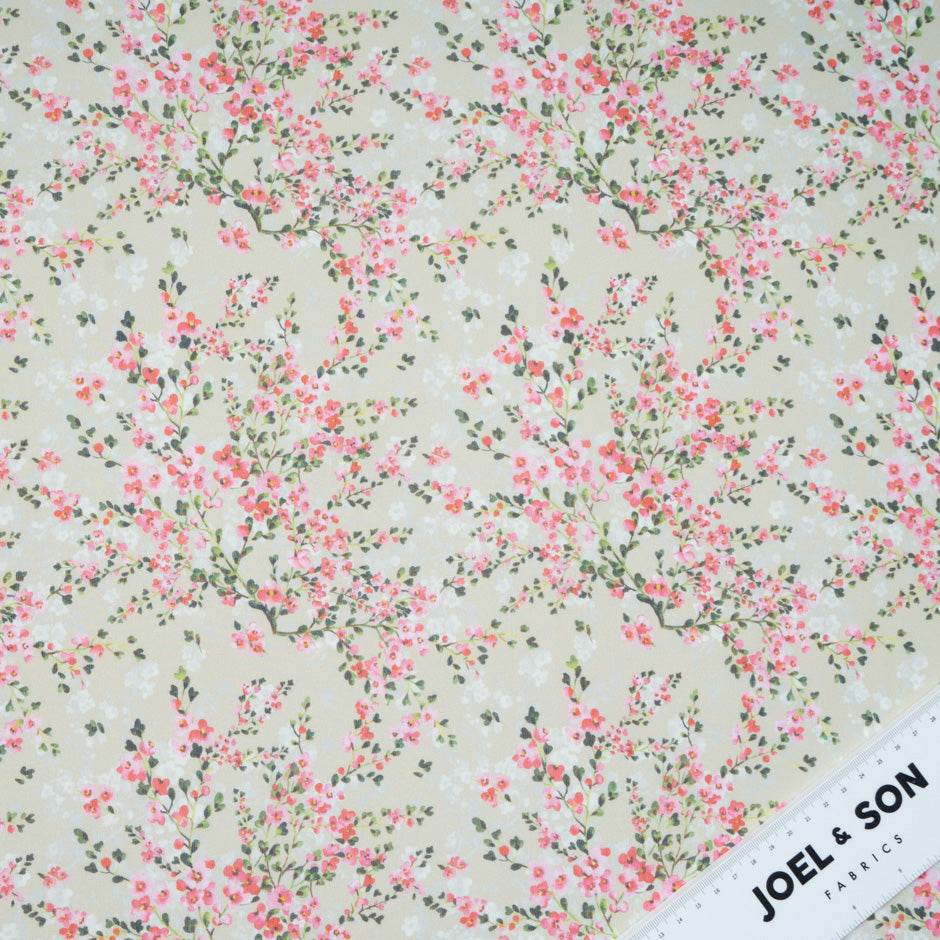 Petite Floral Printed Beige Pure Silk Georgette