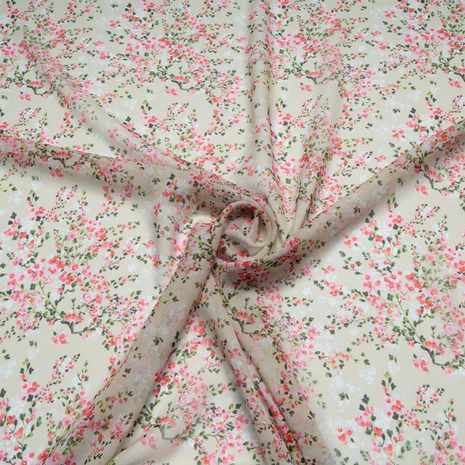 Petite Floral Printed Beige Pure Silk Georgette