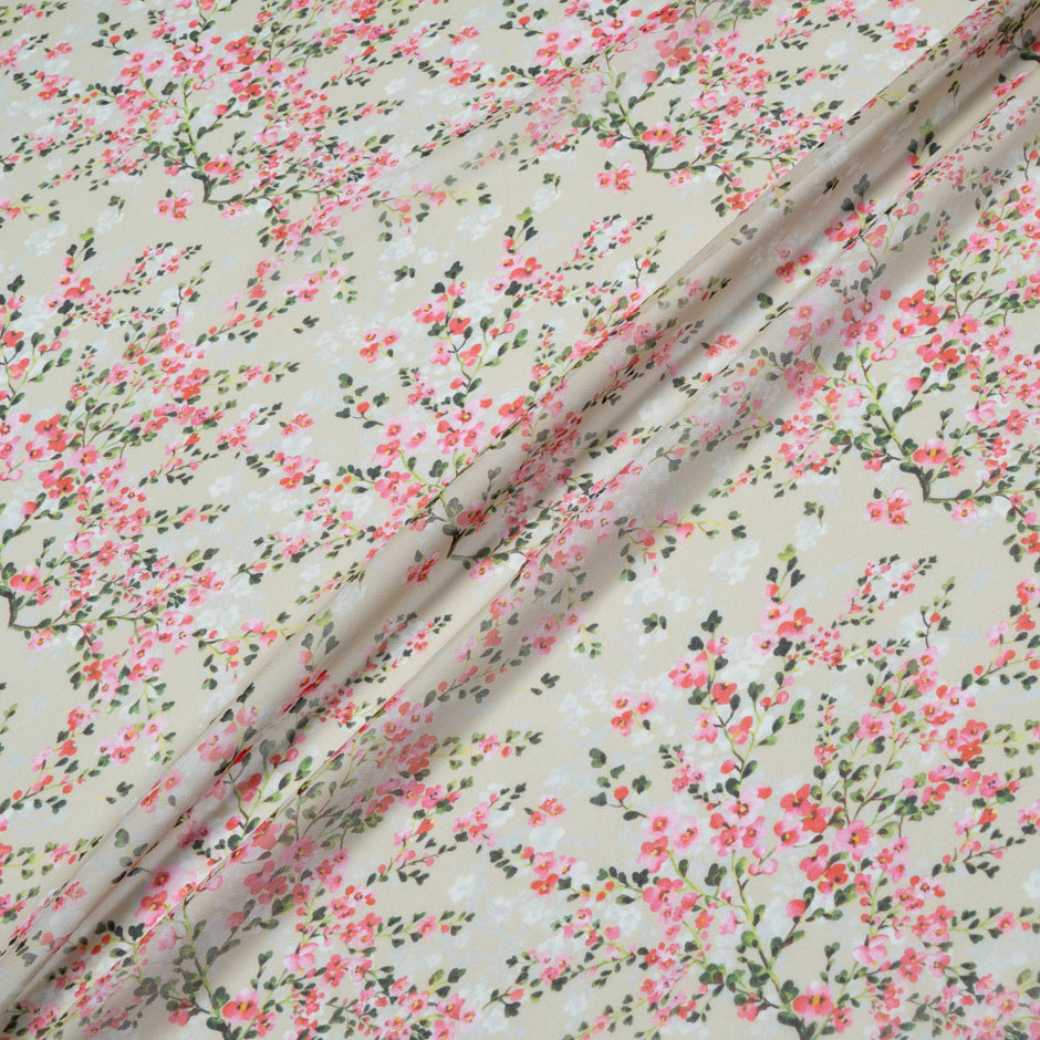 Petite Floral Printed Beige Pure Silk Georgette