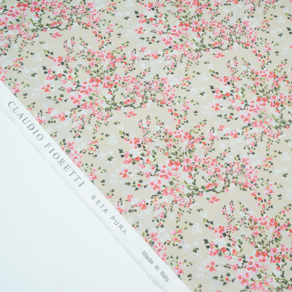 Petite Floral Printed Beige Pure Silk Georgette