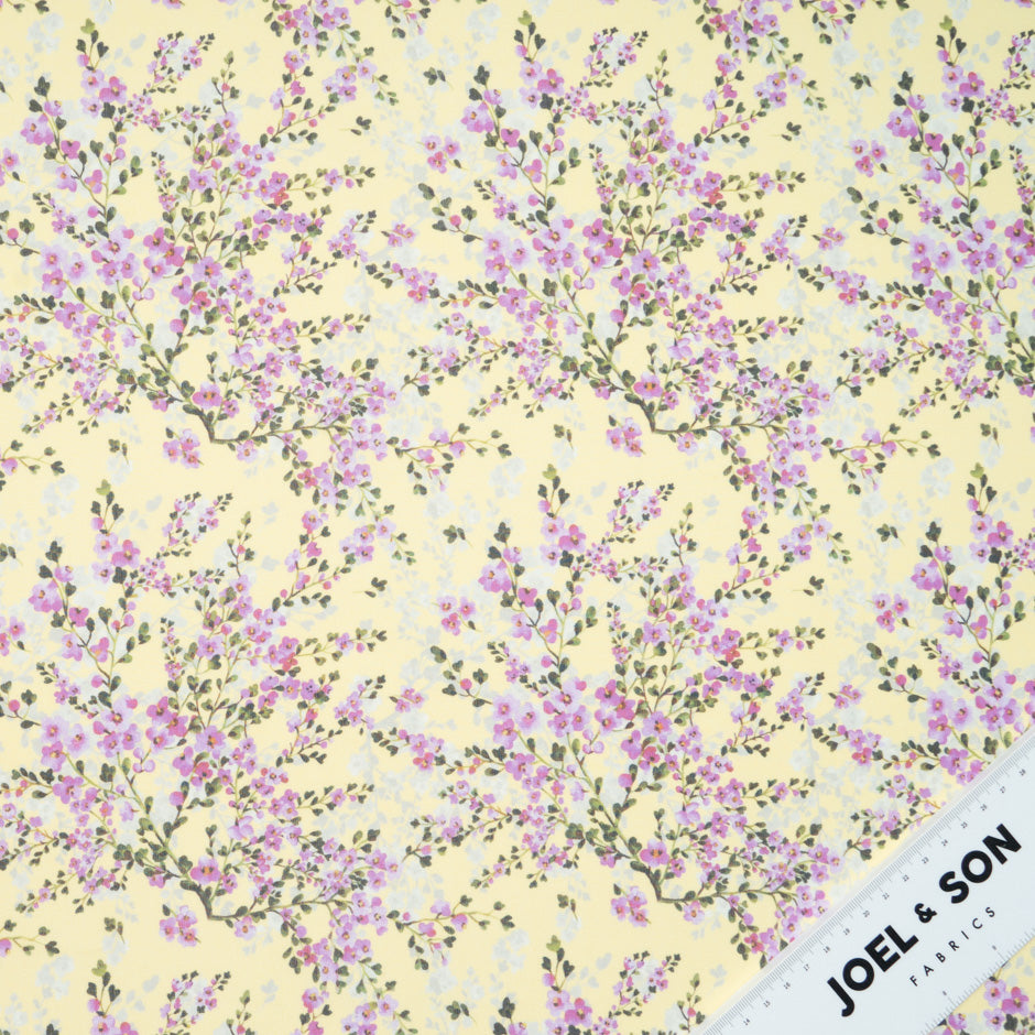 Petite Floral Printed Yellow Pure Silk Georgette