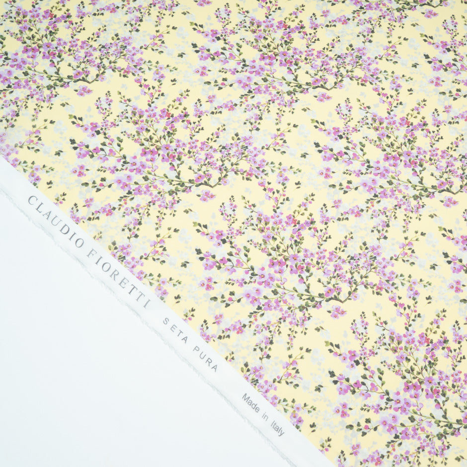 Petite Floral Printed Yellow Pure Silk Georgette