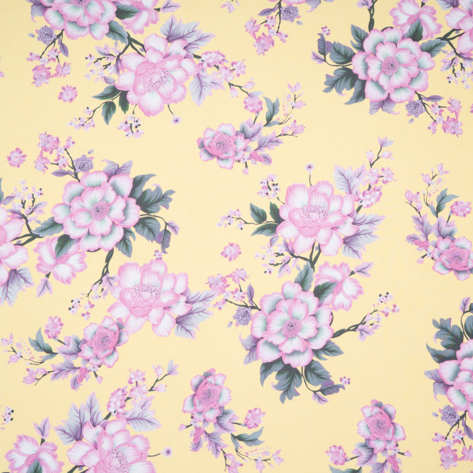 Floral Printed Canary Yellow Silk