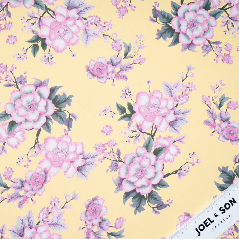 Floral Printed Canary Yellow Silk