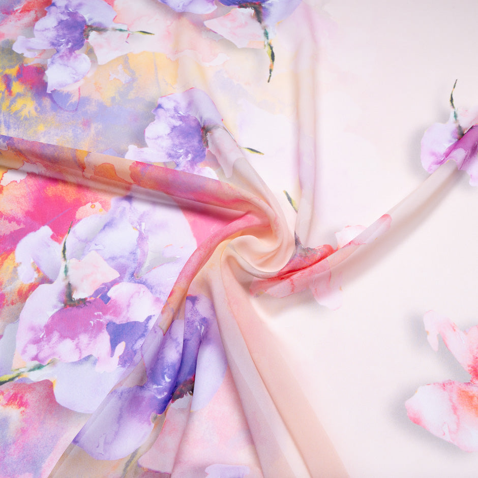 Pastel Watercolour Floral Printed Pure Silk Georgette