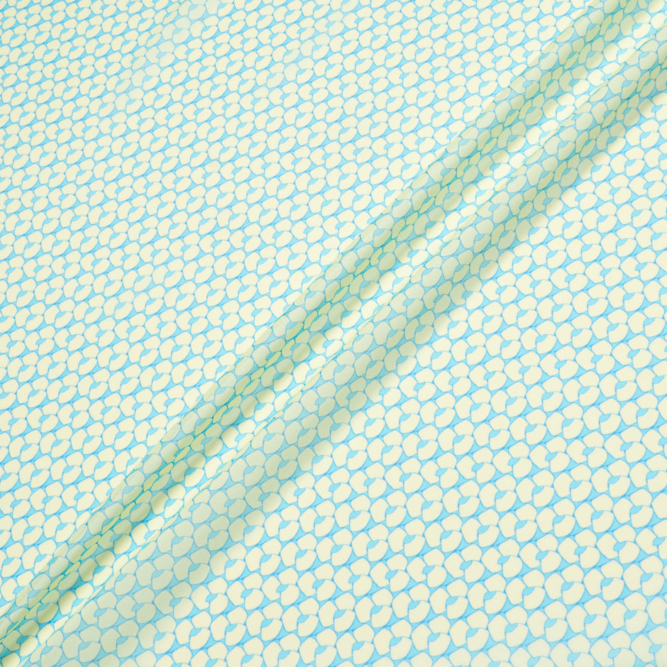 Yellow & Turquoise Floral Printed Silk Georgette