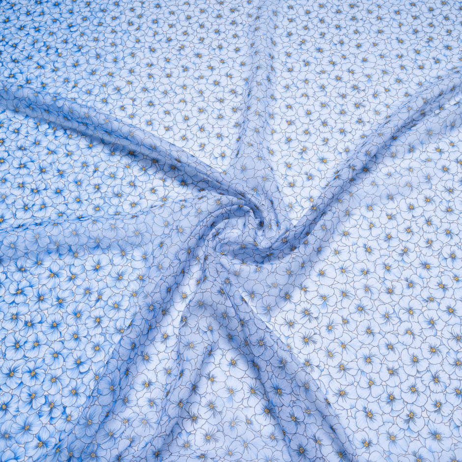 Royal Blue Floral Printed Silk Georgette