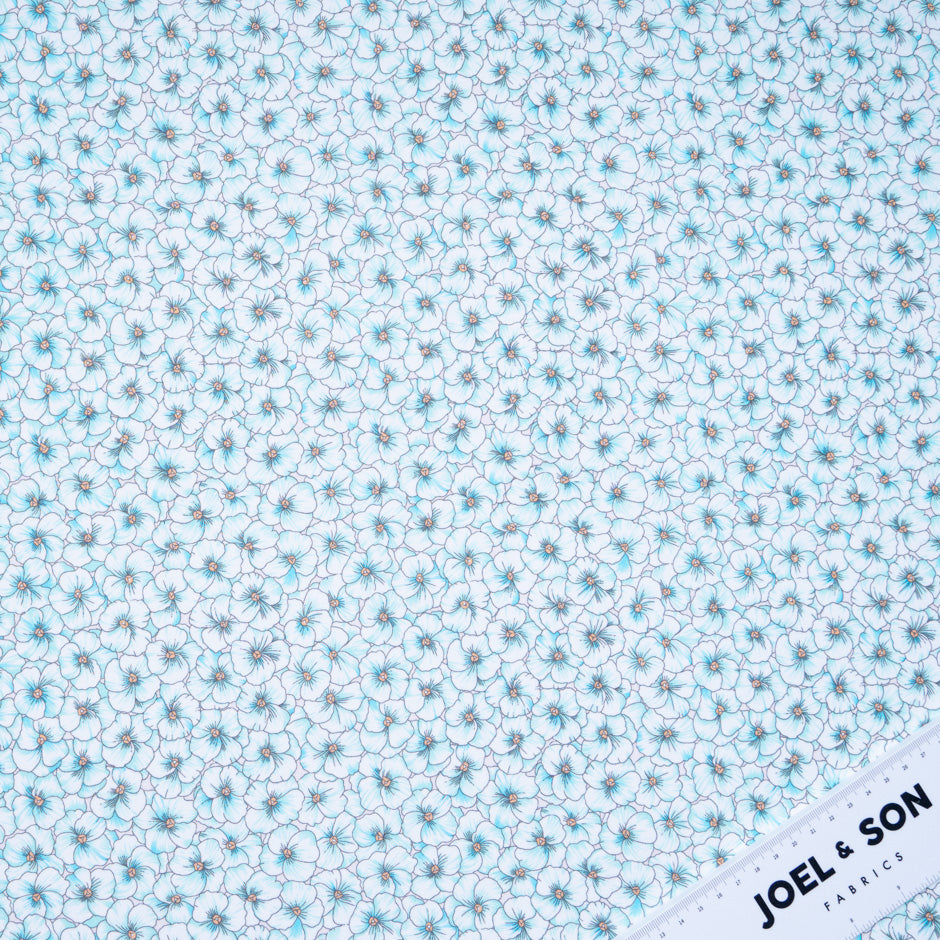 Turquoise Floral Printed Silk Georgette