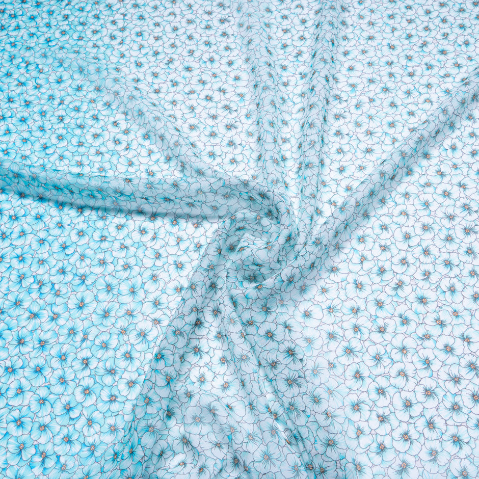 Turquoise Floral Printed Silk Georgette