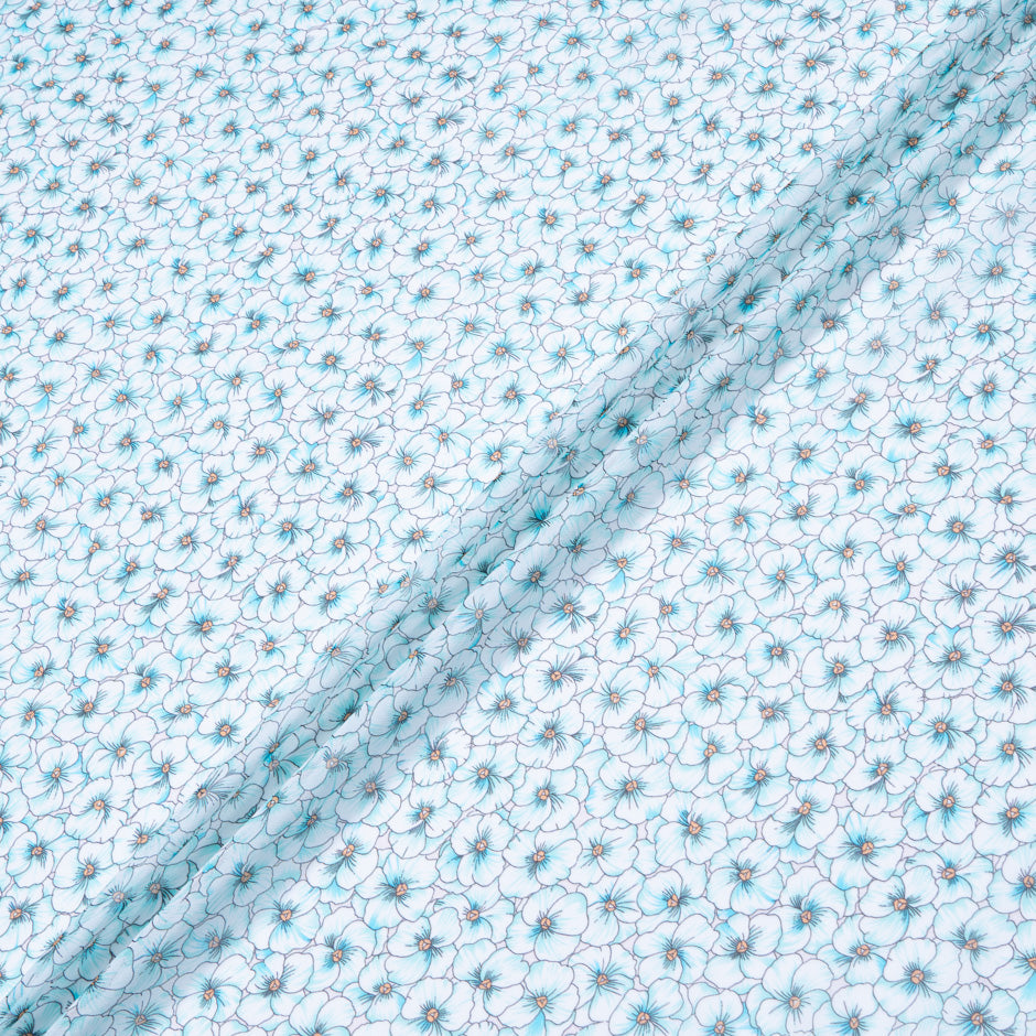 Turquoise Floral Printed Silk Georgette