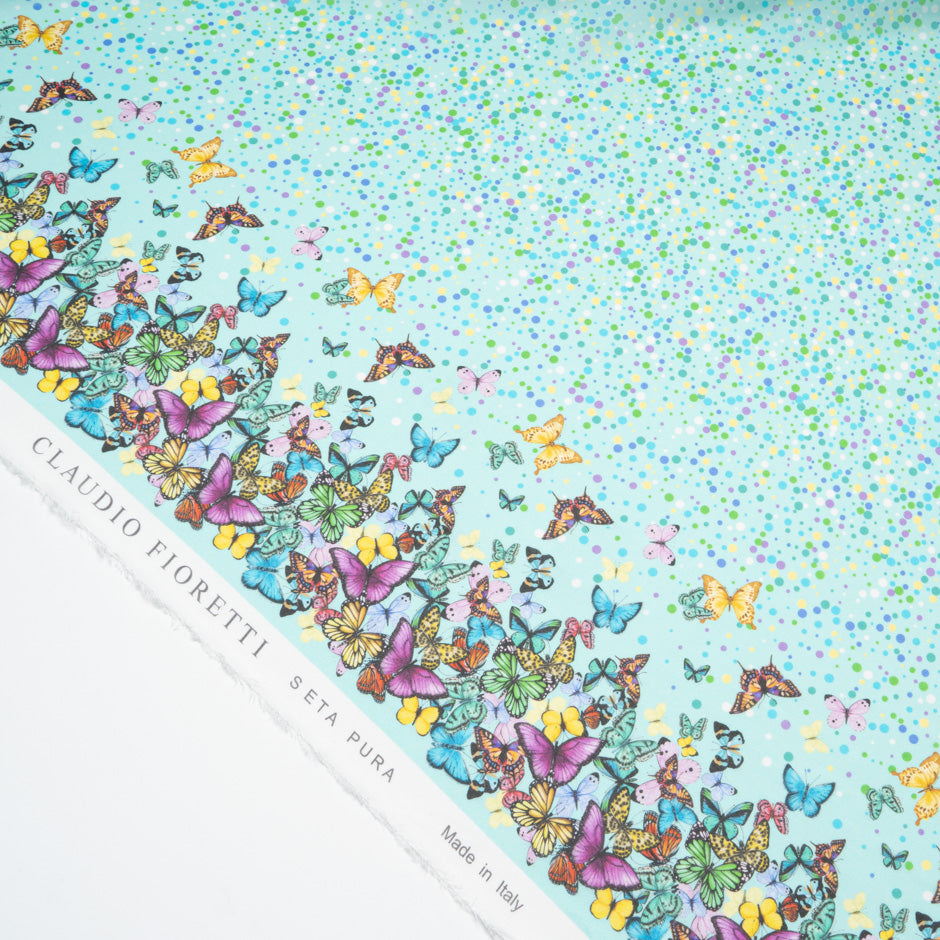 Butterfly & Spot Printed Mint Green Silk Georgette