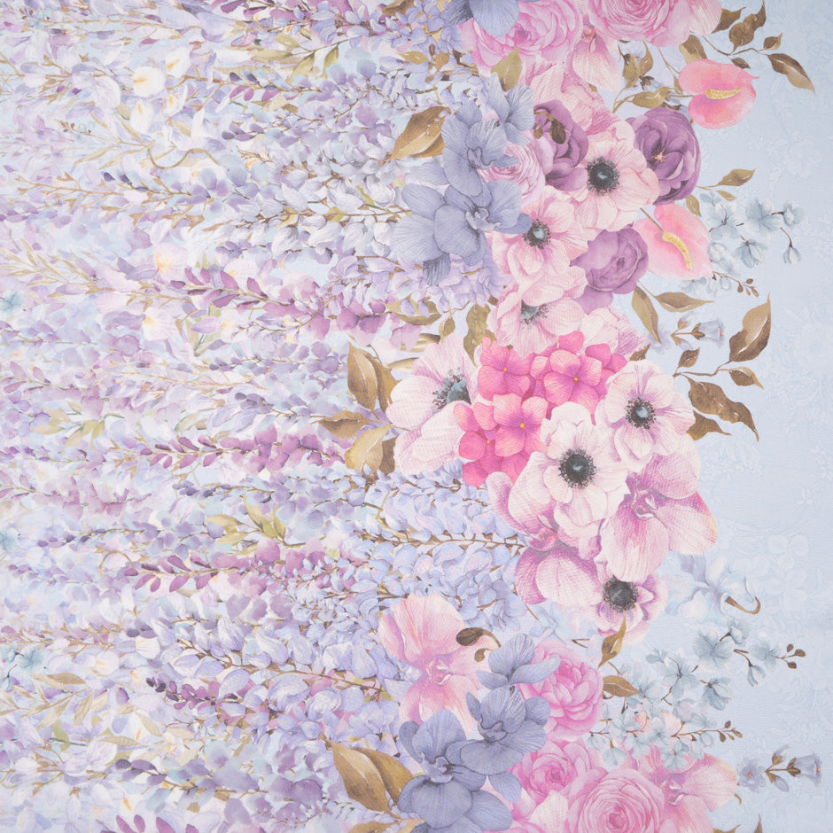Graduated Floral Printed Blue Silk Georgette
