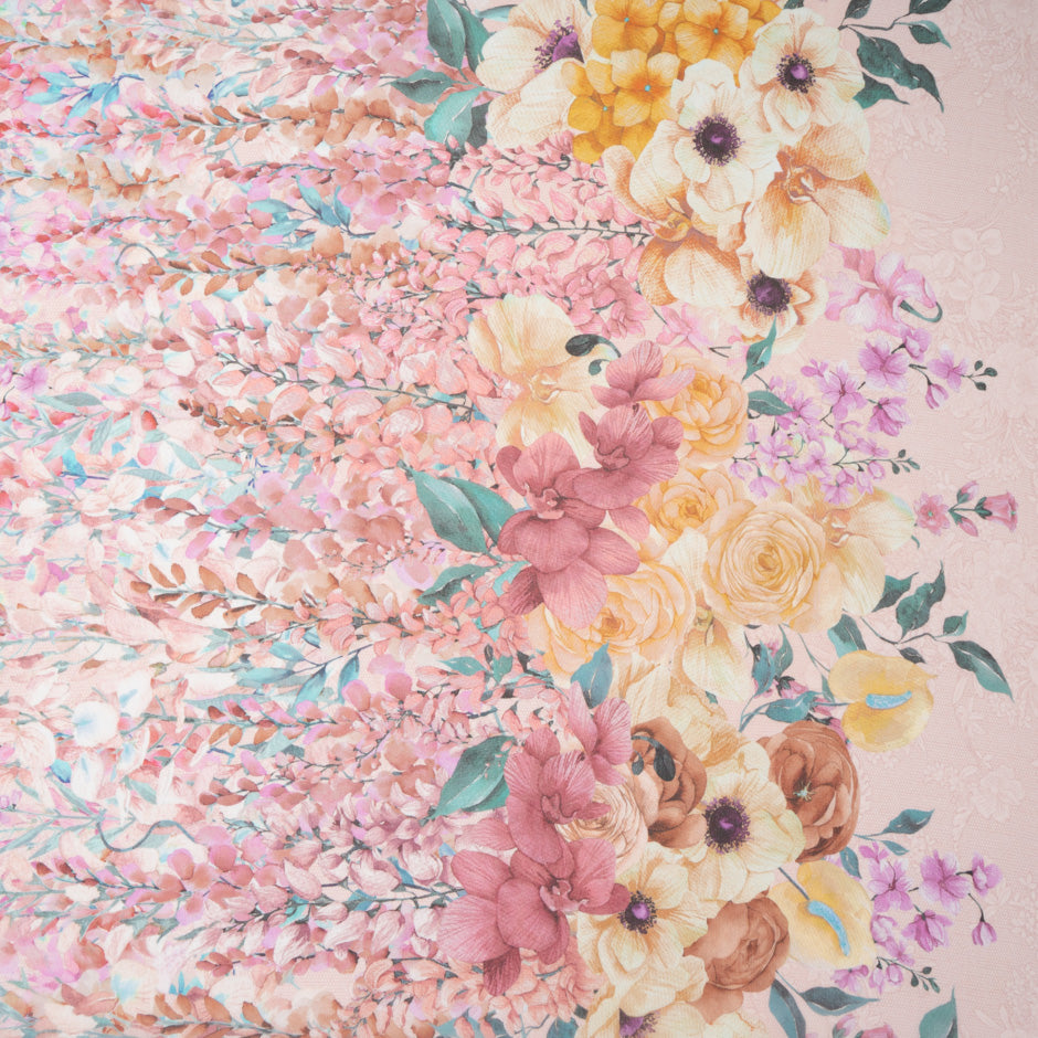 Graduated Floral Printed Pink Silk Georgette