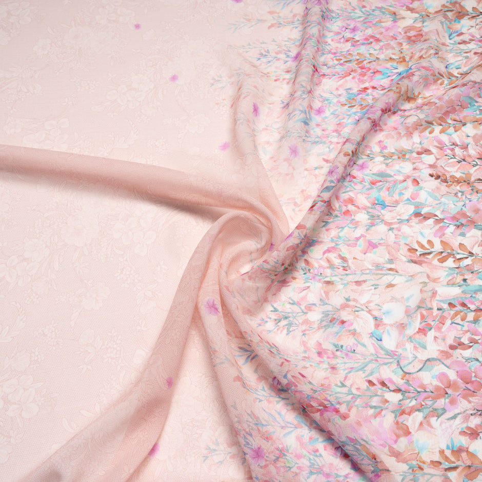 Graduated Floral Printed Pink Silk Georgette