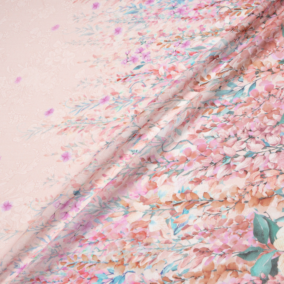 Graduated Floral Printed Pink Silk Georgette