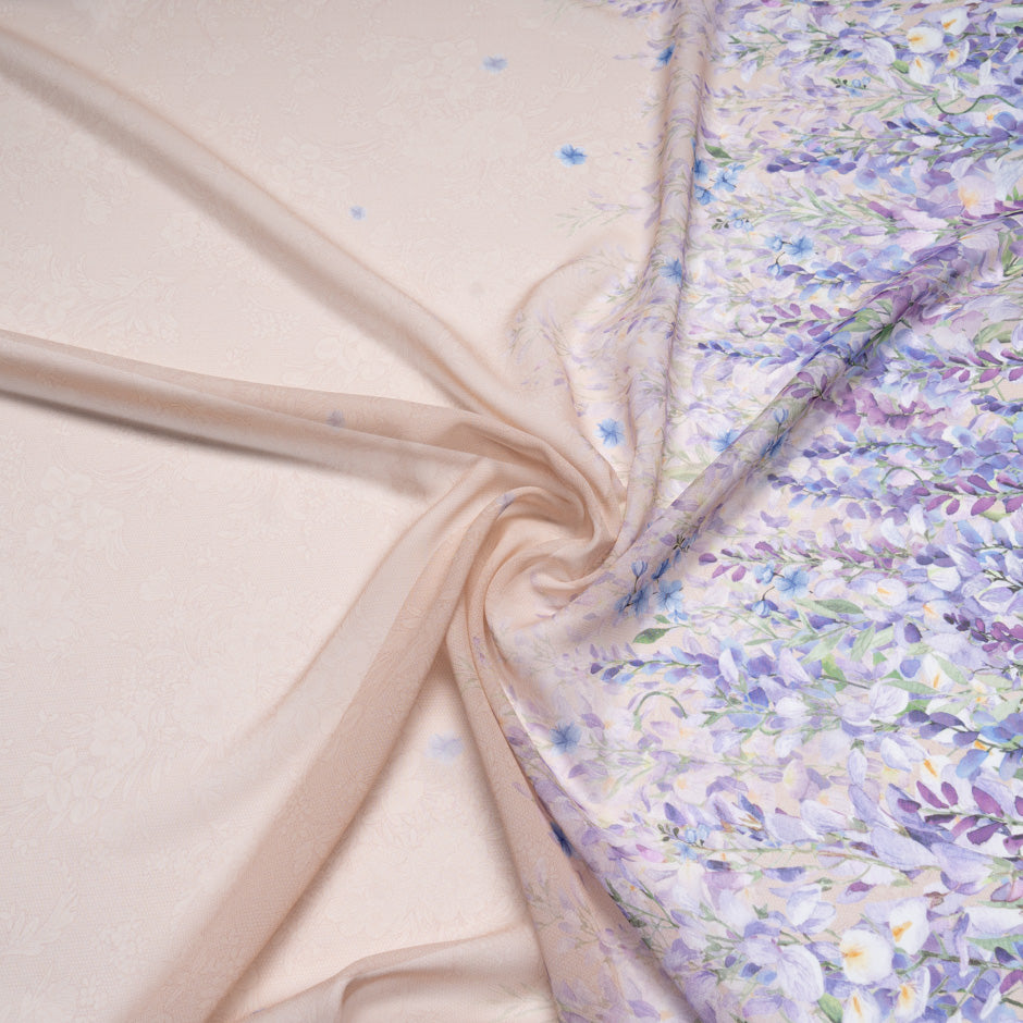 Graduated Floral Printed Peach Silk Georgette