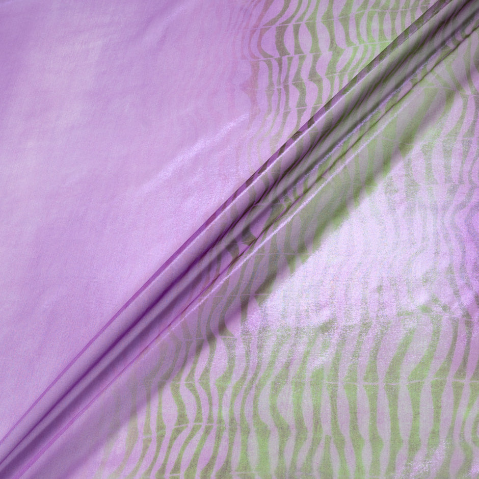 Purple & Green Metallic Printed Silk Chiffon
