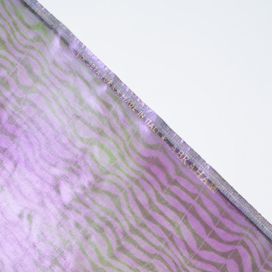 Purple & Green Metallic Printed Silk Chiffon