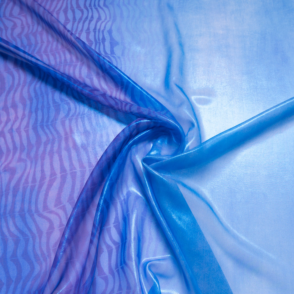 Blue & Purple Metallic Printed Silk Chiffon