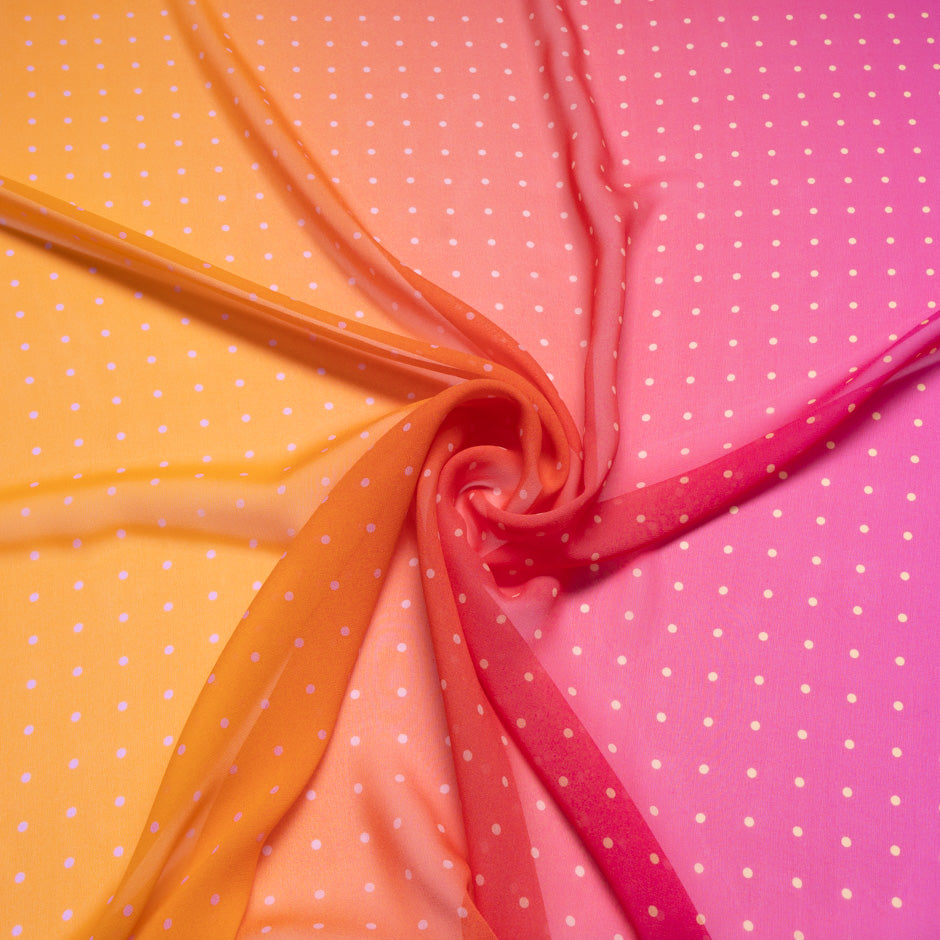 Pink, Orange, Yellow Spotted Ombré Silk Georgette