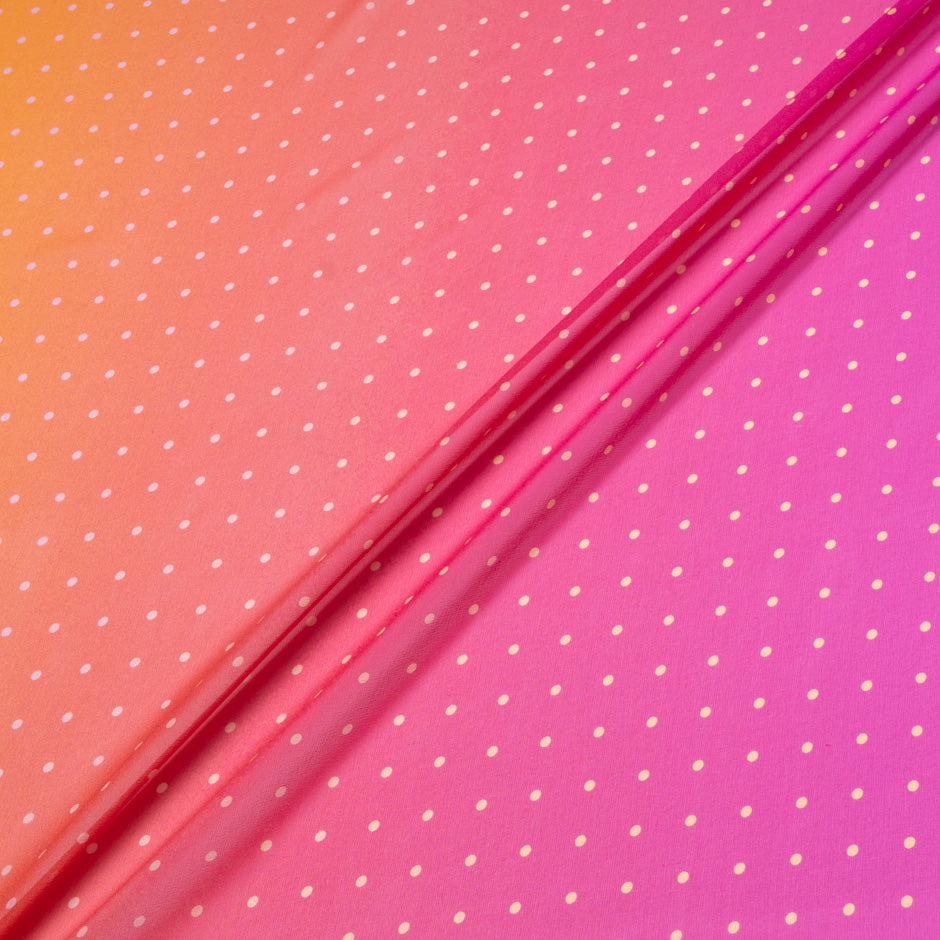 Pink, Orange, Yellow Spotted Ombré Silk Georgette