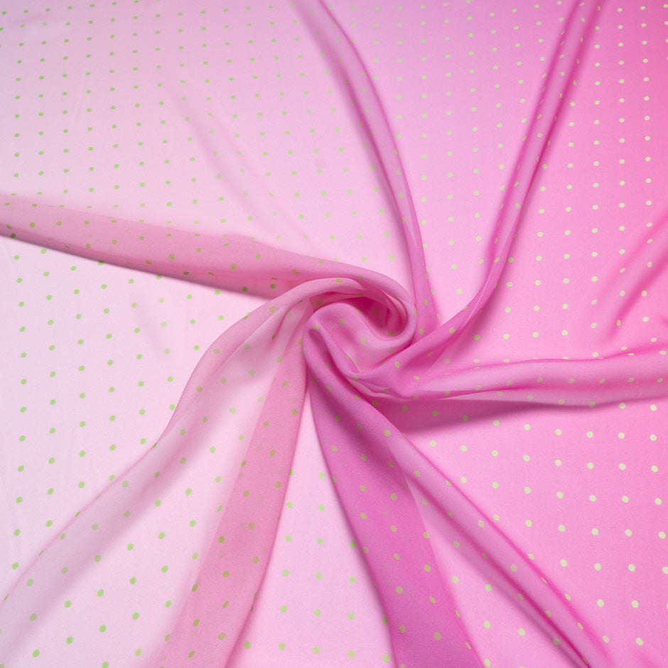 Green Spotted Pink Ombré Silk Georgette