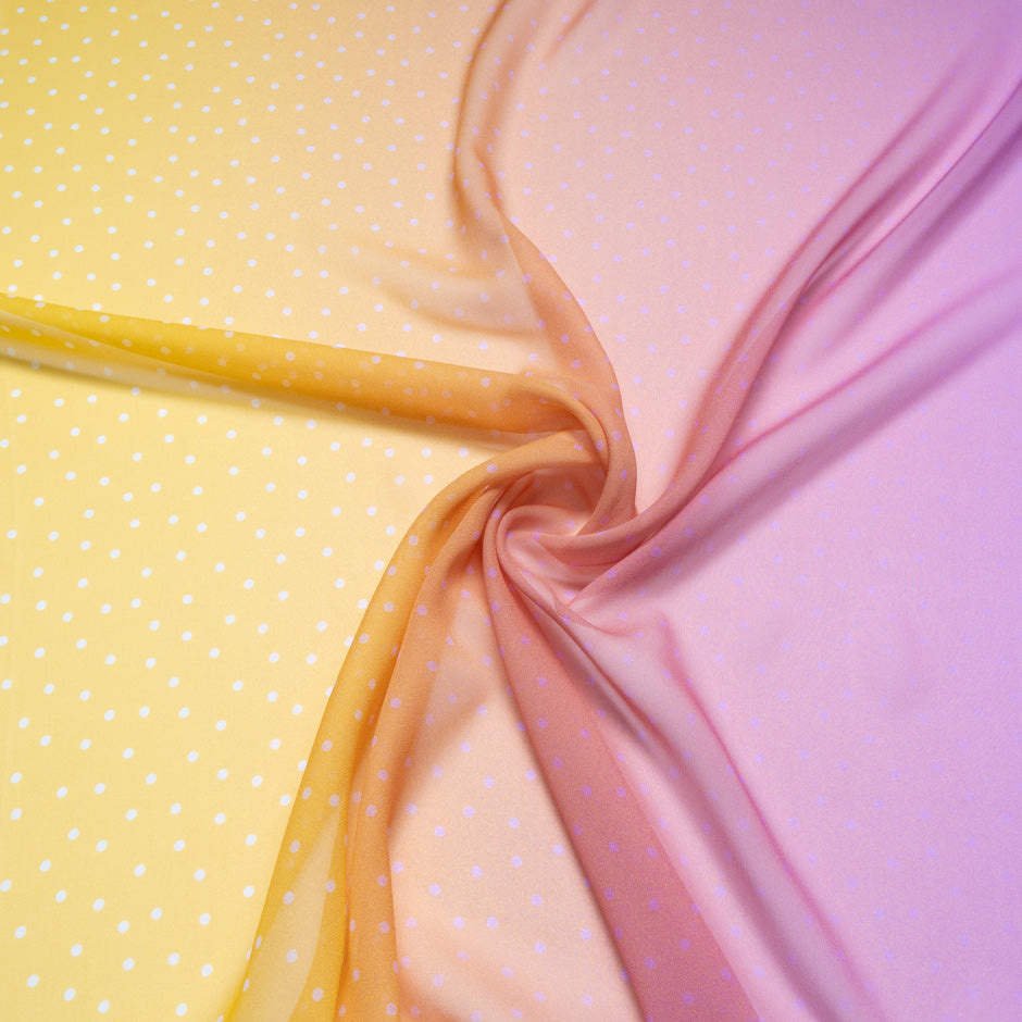 Spotted Pink & Yellow Ombré Silk Georgette