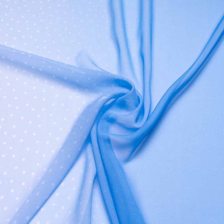 White Spotted Blue Ombré Silk Georgette