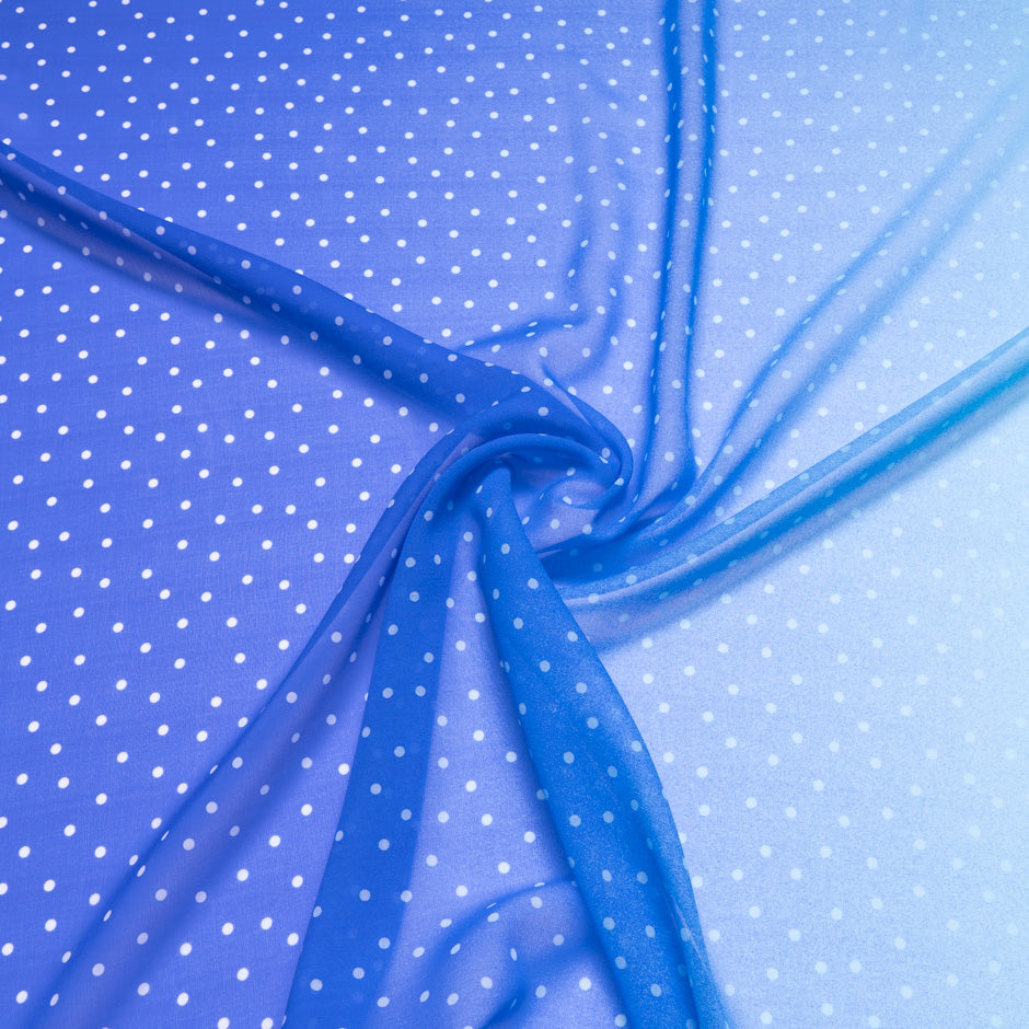 White Spotted Royal Blue Ombré Silk Georgette