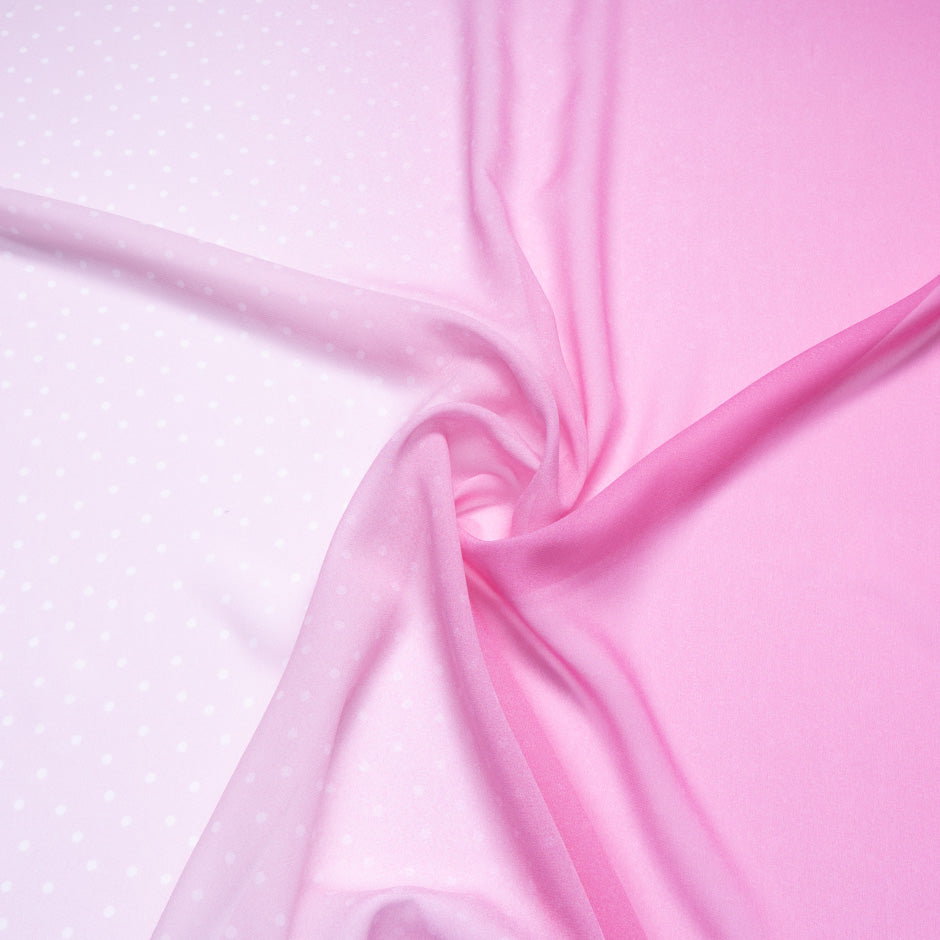 White Spotted Candy Pink Ombré Silk Georgette