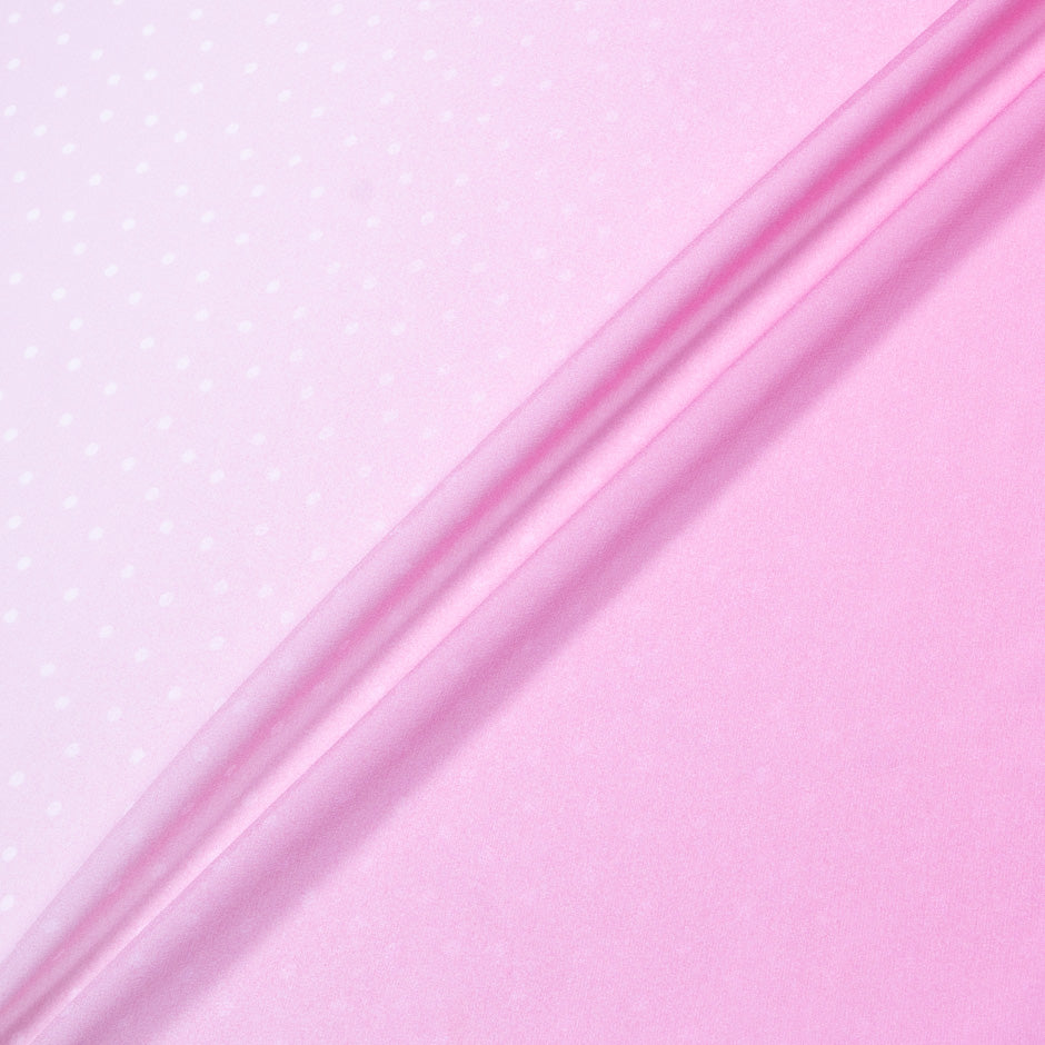 White Spotted Candy Pink Ombré Silk Georgette