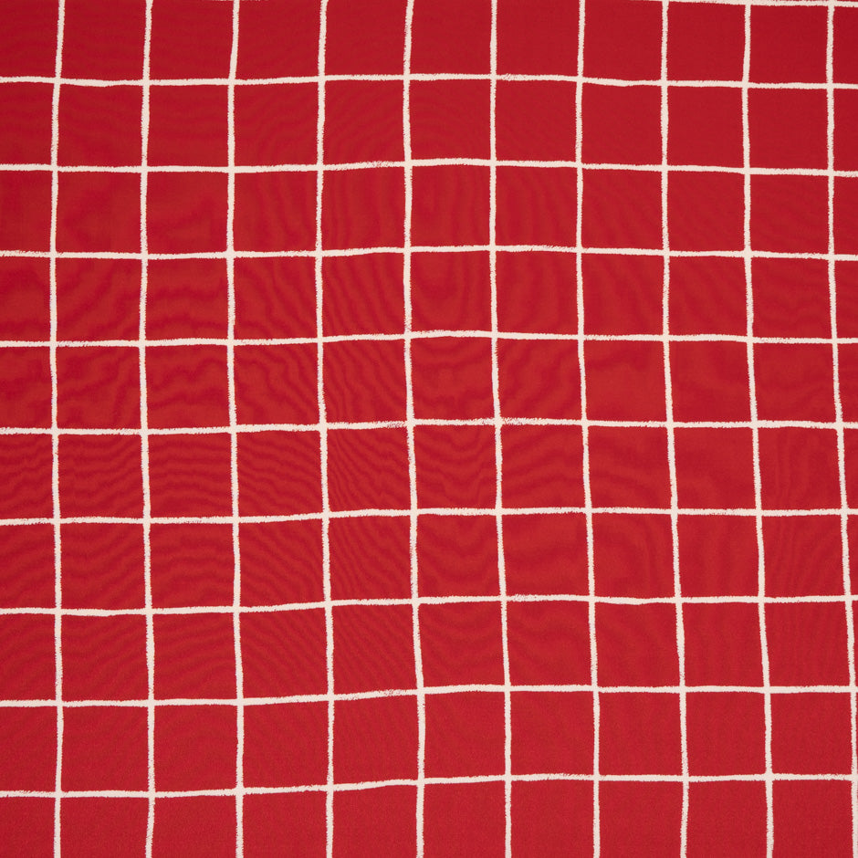 Ivory Checkered Cherry Red Silk Crêpe de Chine