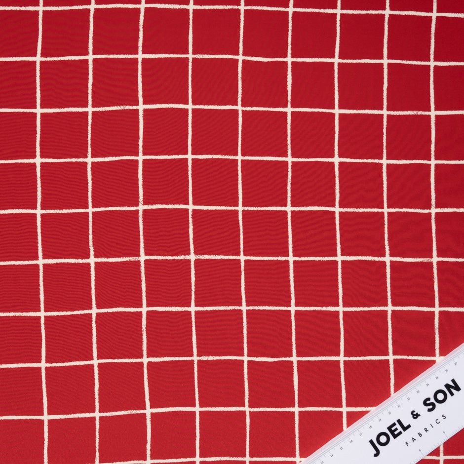 Ivory Checkered Cherry Red Silk Crêpe de Chine