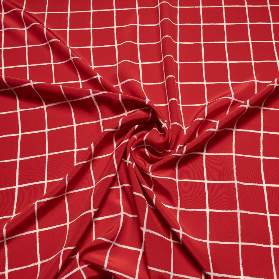 Ivory Checkered Cherry Red Silk Crêpe de Chine
