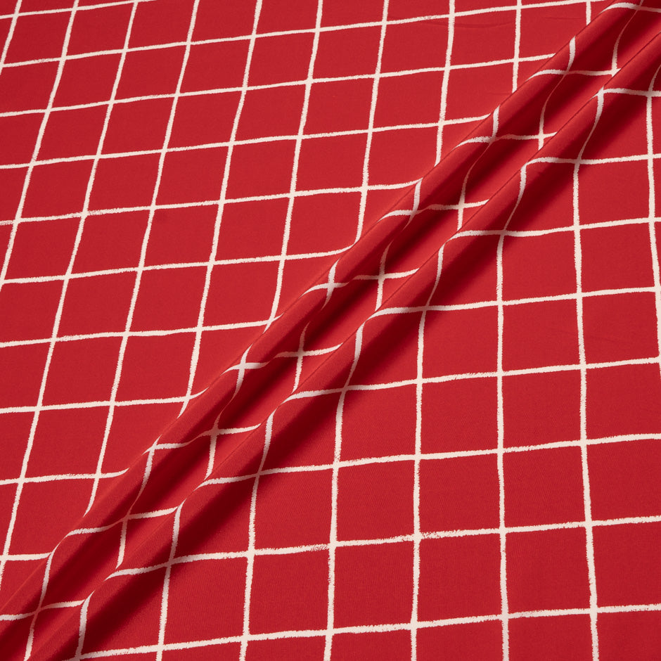 Ivory Checkered Cherry Red Silk Crêpe de Chine