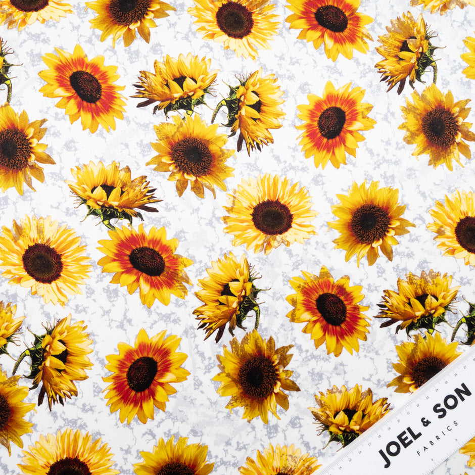 Sunflower Printed Black Pure Silk Satin