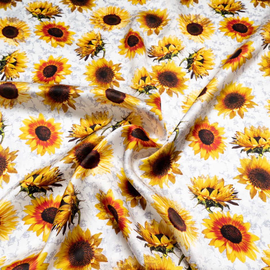 Sunflower Printed Black Pure Silk Satin